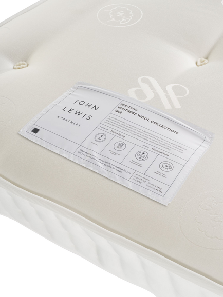 John Lewis Waitrose Wool 1600 Pocket Spring Zip Link Mattress, Medium Firm Tension, King Size - view 2, White