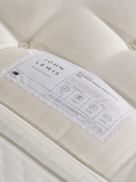 John Lewis Waitrose Wool 1800 Pillowtop Pocket Spring Mattress, Medium Tension, Small Double - view 2, White