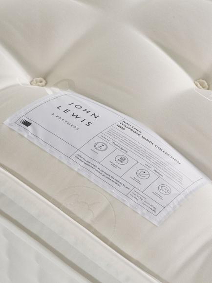 John Lewis Waitrose Wool 1800 Pillowtop Pocket Spring Mattress, Medium Tension, Double - view 2, White