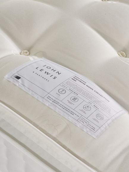 John Lewis Waitrose Wool 1800 Pillowtop Pocket Spring Mattress, Medium Tension, King Size - view 2, White