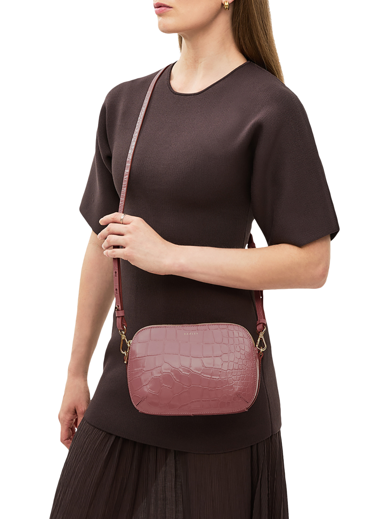 Radley Dukes Place Faux Croc Crossbody Bag, French Rose