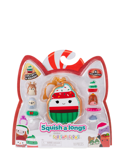 Squishmallows Seasonal Christmas 2 Squish-a-longs Clip-a-longs Mini Squish, Pack of 4, Multi