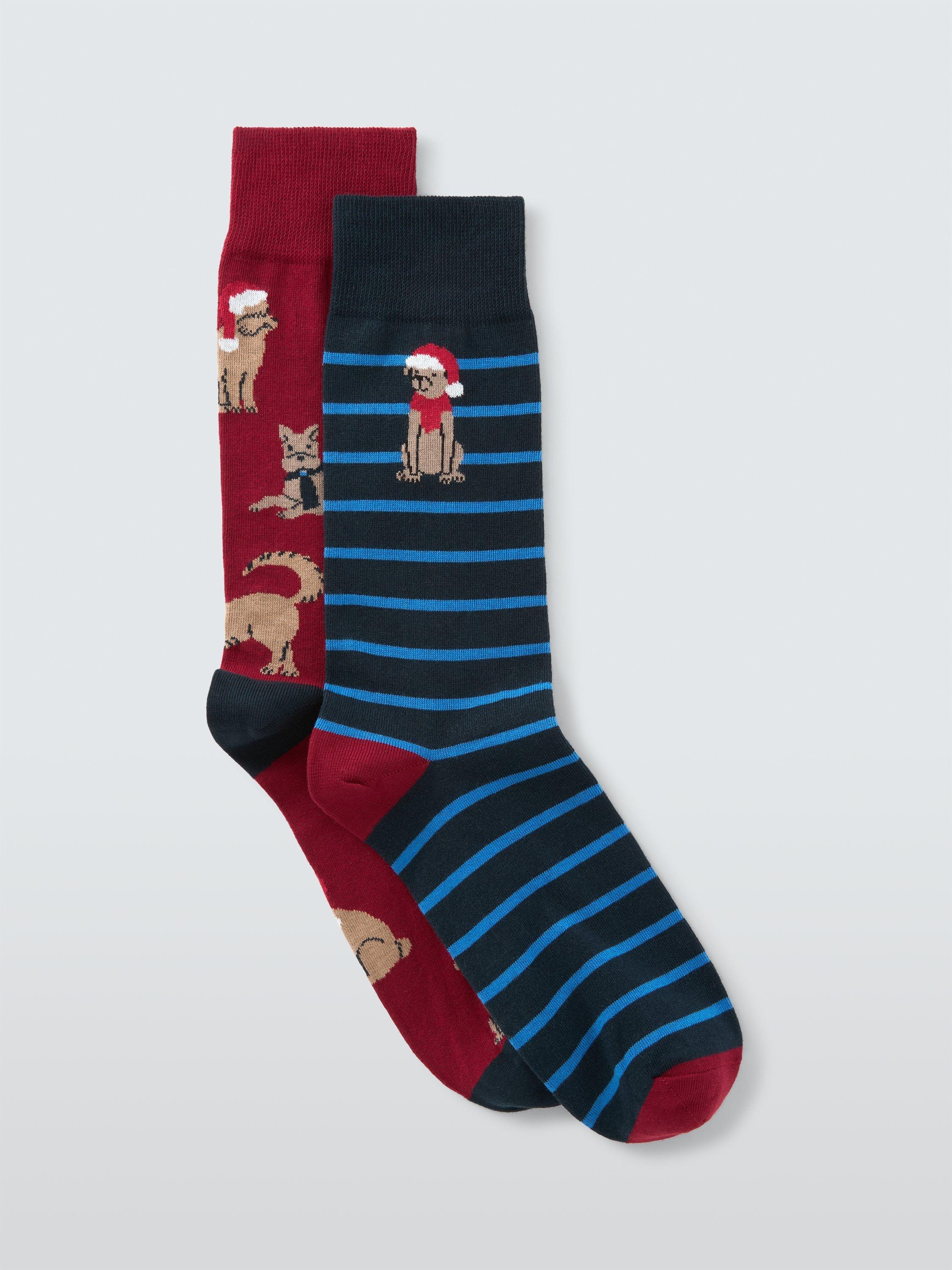 John Lewis Dog Christmas Socks, Pack of 2, Red Multi