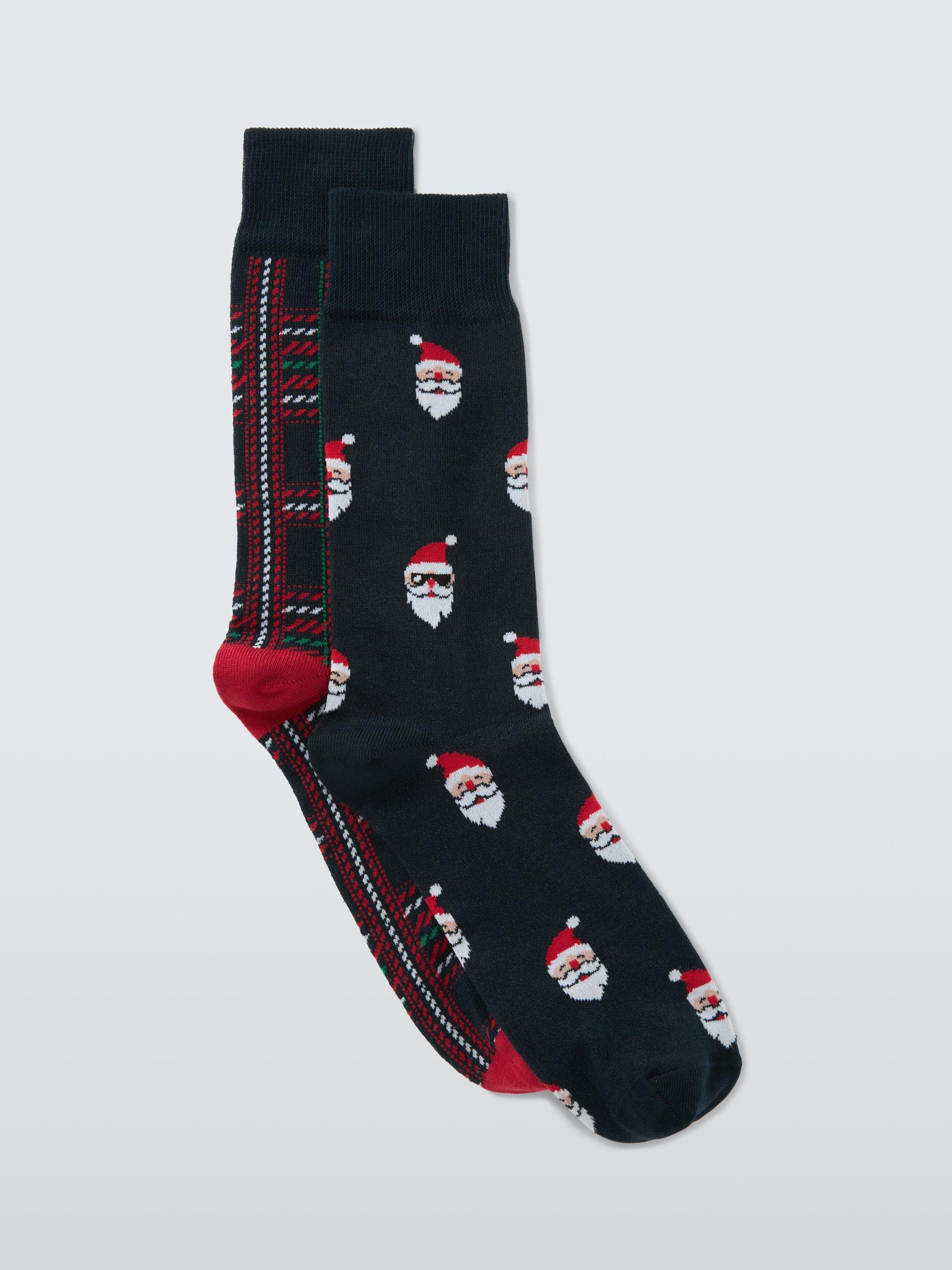 John Lewis Santa Christmas Socks, Pack of 2, Blue Multi