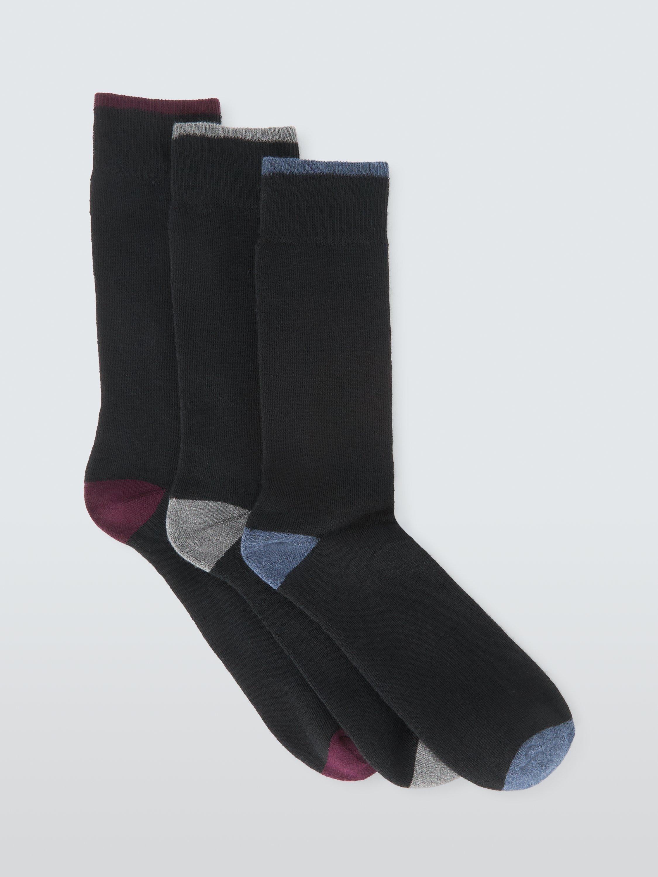 Product image 1 of 2, which shows John Lewis Wool Blend Thermal Heel & Toe Socks, Pack of 3, Black Multi