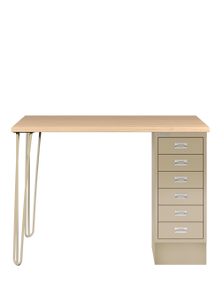 Bisley MultiDesk Oak Veneer Home Office Desk with 6 Drawers, 105cm, Natural Canvas