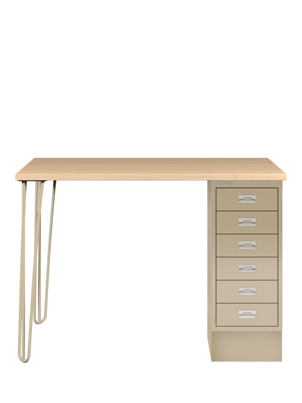 Bisley MultiDesk Oak Veneer Home Office Desk with 6 Drawers, 105cm, Natural Canvas
