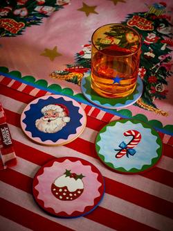 Eleanor Bowmer Fabulously Festive Cork-Backed Coasters, Set of 4, Multi - view 2, Multi