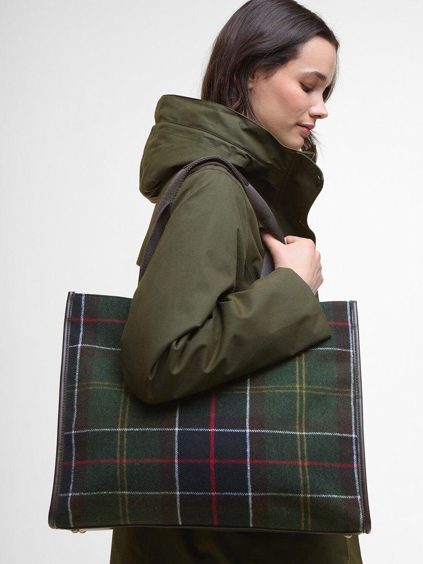 Product image 3 of 11, which shows Barbour Turnberry Tartan Tote Bag, Green/Multi