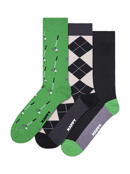 Happy Socks Lite Golf Socks, Pack of 3, Green, Green