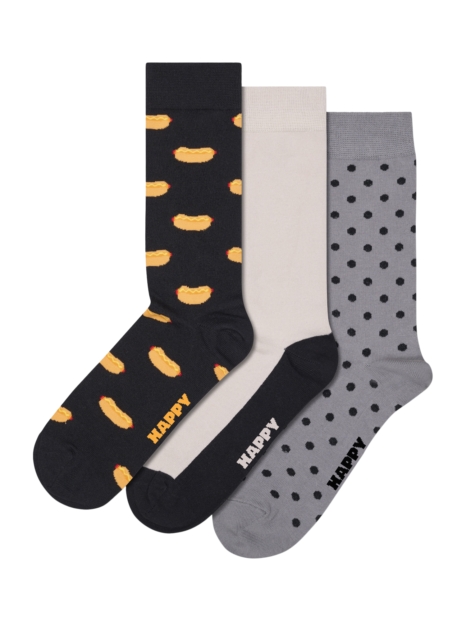 Product image 1 of 5, which shows Happy Socks Lite Hot Dog Socks, Pack of 3, Black Multi