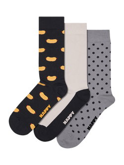 Happy Socks Lite Hot Dog Socks, Pack of 3, Black Multi, Black Multi