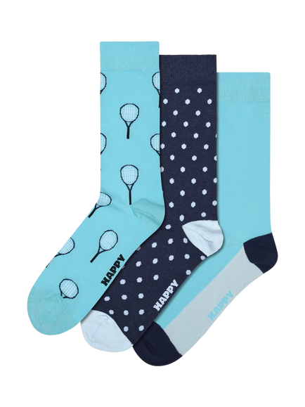 Happy Socks Lite Tennis Socks, Pack of 3, Turquoise, Turquoise