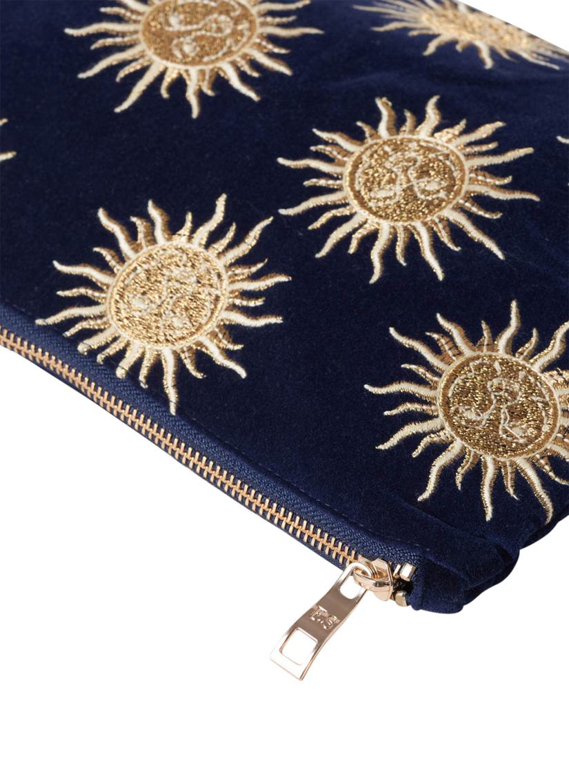 Product image 3 of 3, which shows Elizabeth Scarlett Sun Goddess Velvet Pouch, Navy