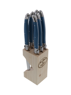 Laguiole Stainless Steel Steak Knives & Filled Knife Block, Set of 6, Arctic Blue, Blue