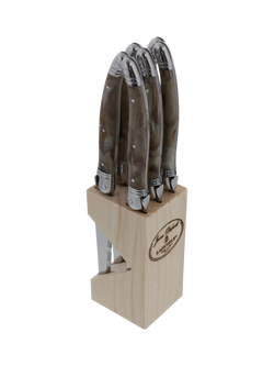 Laguiole Stainless Steel Steak Knives & Filled Knife Block, Set of 6, Dark Horn Effect, Dark Horn Effect