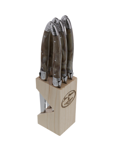 Laguiole Stainless Steel Steak Knives & Filled Knife Block, Set of 6, Dark Horn Effect, Dark Horn Effect
