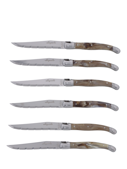 Laguiole Stainless Steel Steak Knives & Filled Knife Block, Set of 6, Dark Horn Effect - view 2, Dark Horn Effect