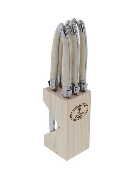 Laguiole Stainless Steel Steak Knives & Filled Knife Block, Set of 6, Ivory, Ivory