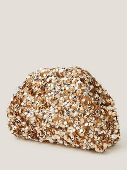 Monsoon Kira Sequin Clutch Bag, Gold - view 2, Gold