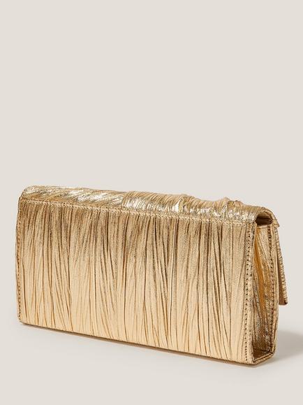 Monsoon Mia Pleated Metallic Clutch Bag, Champagne - view 2, Champagne