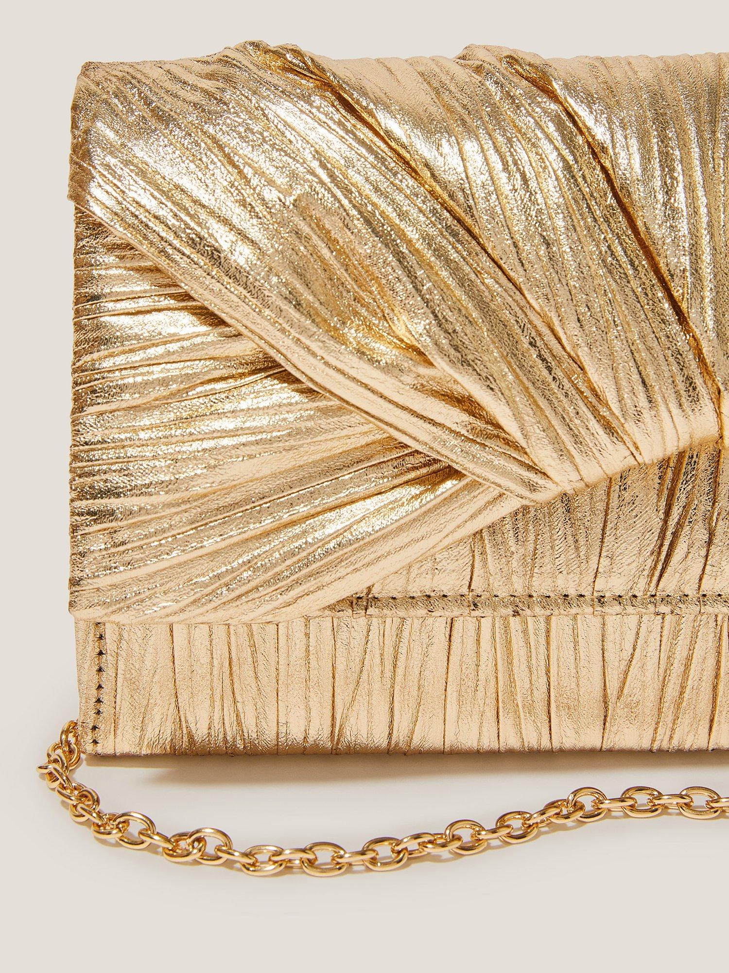 Product image 4 of 4, which shows Monsoon Mia Pleated Metallic Clutch Bag, Champagne