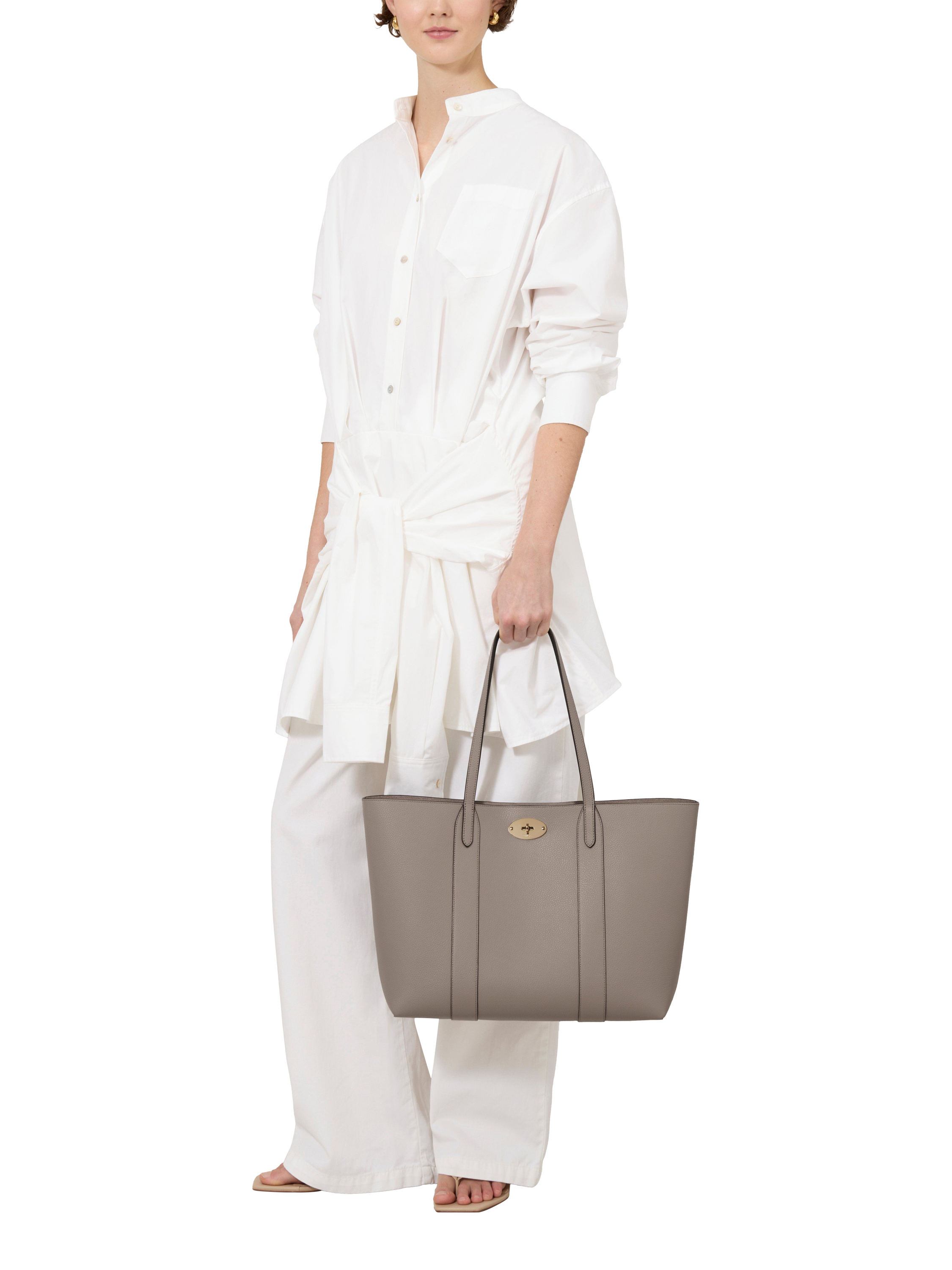 Product image 2 of 6, which shows Mulberry Bayswater Small Classic Grain Leather Tote Bag, Cashmere Taupe
