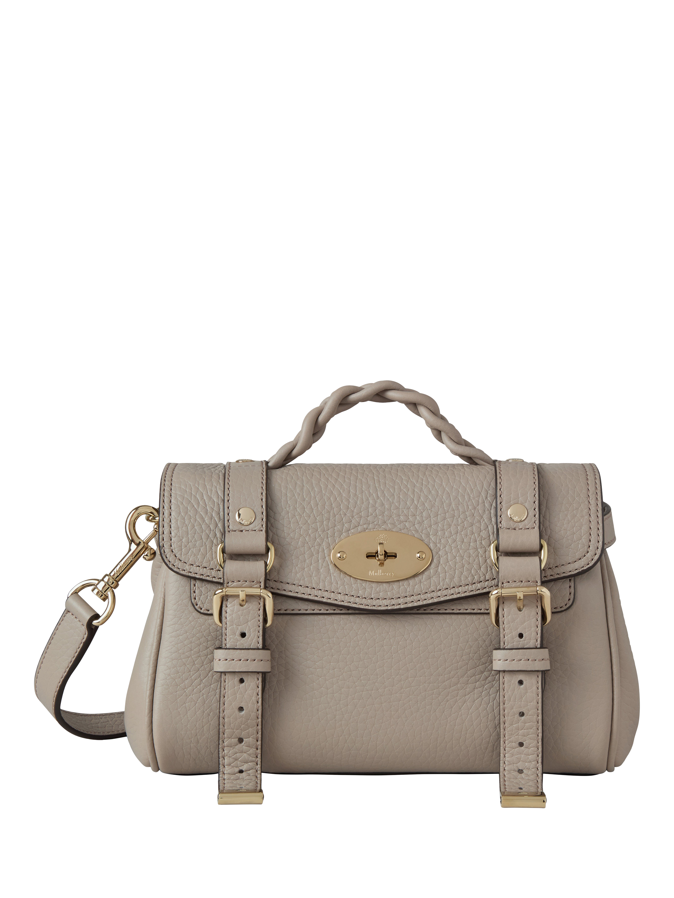 Product image 1 of 5, which shows Mulberry Mini Alexa Heavy Grain Leather Cross Body Bag, Cashmere Taupe