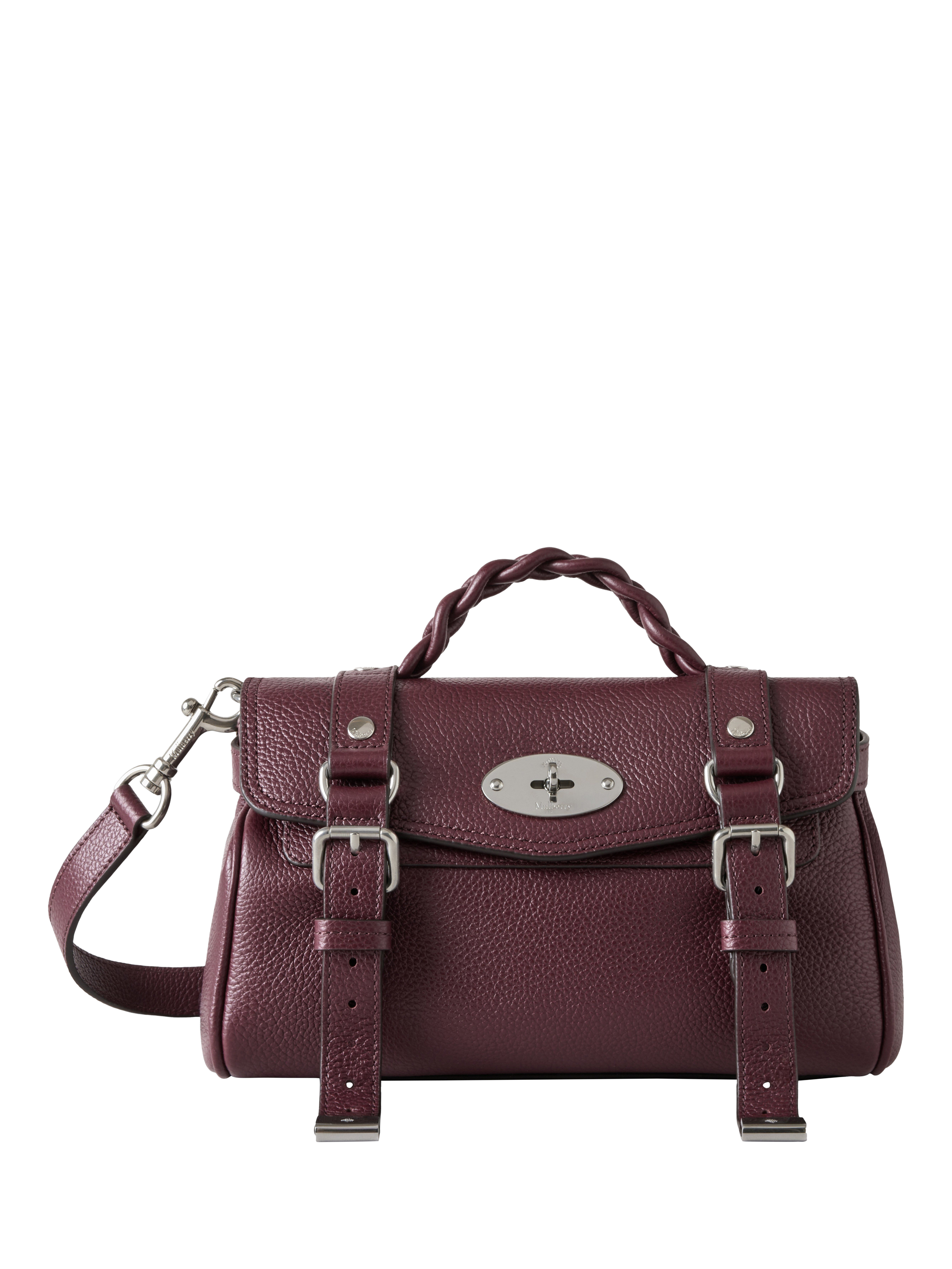 Product image 1 of 5, which shows Mulberry Mini Alexa Heavy Grain Leather Cross Body Bag, Black Cherry