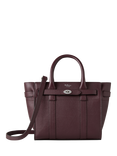 Mulberry Mini Bayswater Zipped Classic Grain Leather Tote Bag, Black Cherry