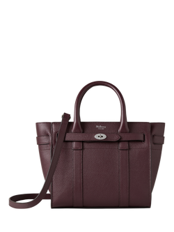 Mulberry Mini Bayswater Zipped Classic Grain Leather Tote Bag, Black Cherry