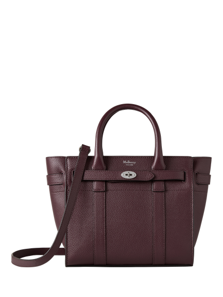 Mulberry Mini Bayswater Zipped Classic Grain Leather Tote Bag, Black Cherry