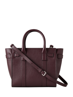 Mulberry Mini Bayswater Zipped Classic Grain Leather Tote Bag - view 2, Black Cherry