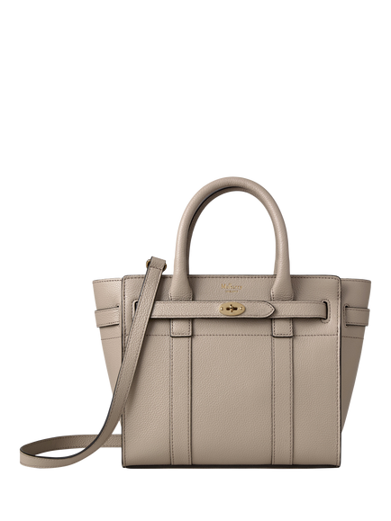 Mulberry Mini Bayswater Zipped Classic Grain Leather Tote Bag, Cashmere Taupe