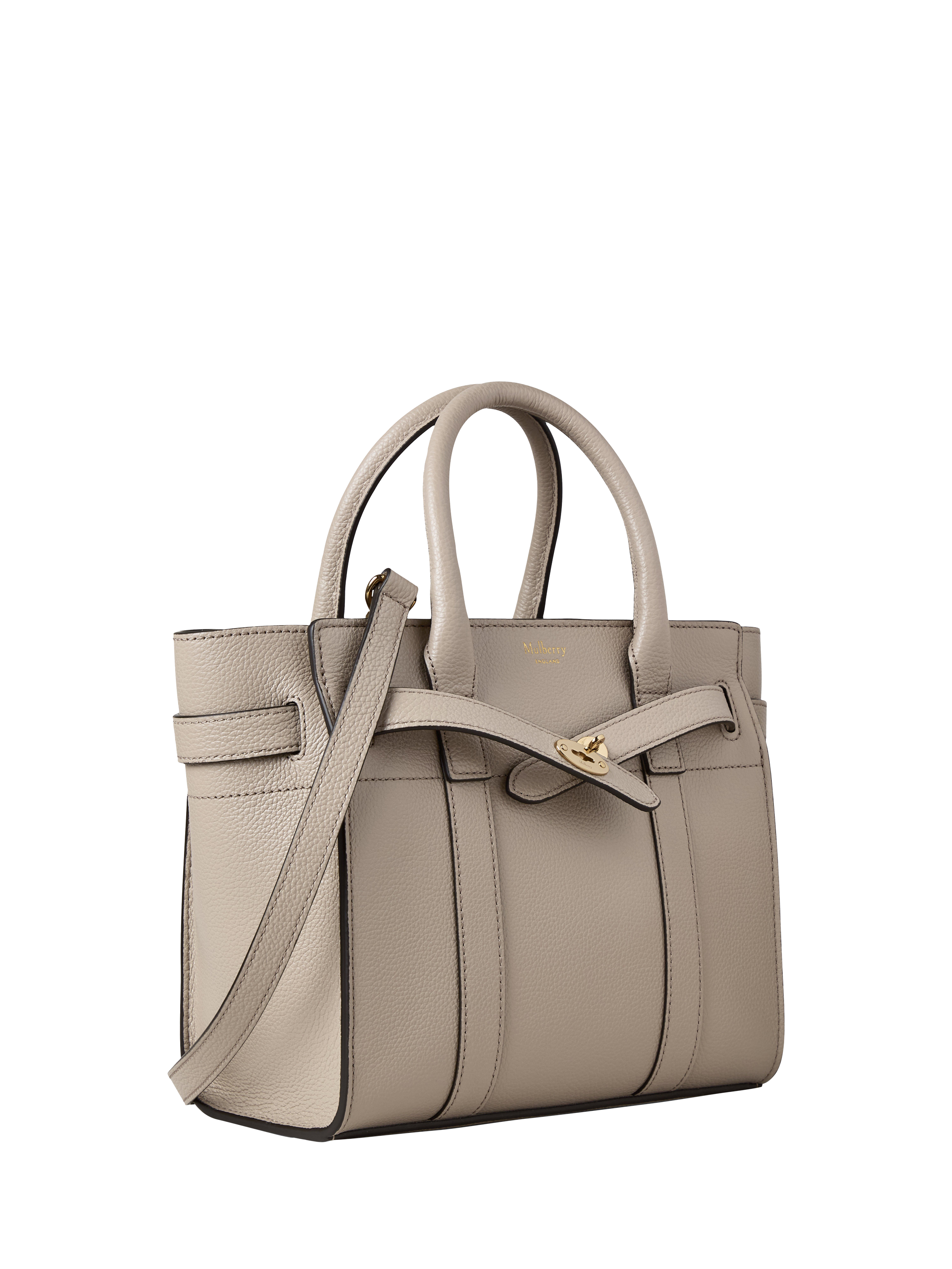 Product image 3 of 5, which shows Mulberry Mini Bayswater Zipped Classic Grain Leather Tote Bag, Cashmere Taupe