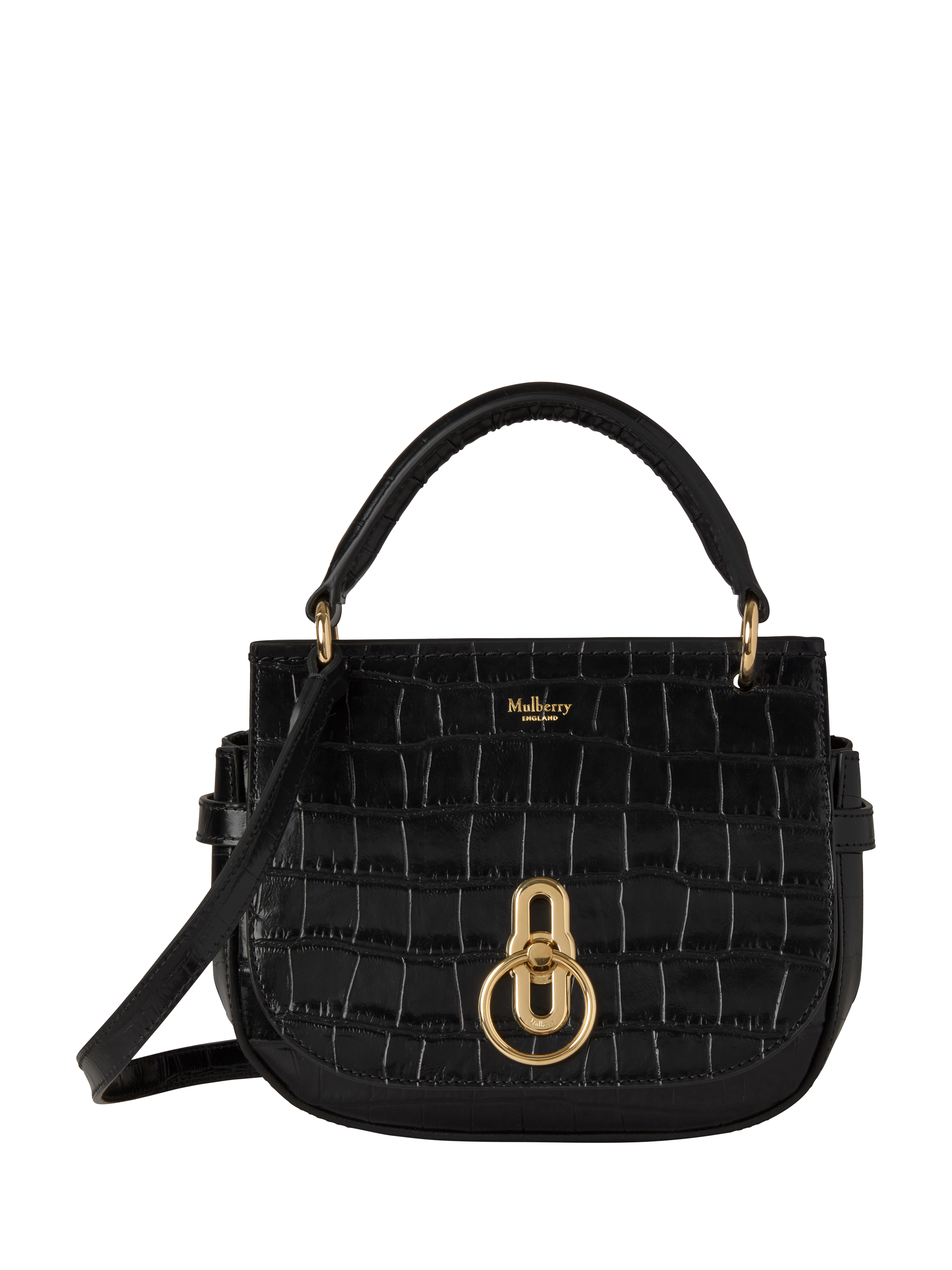 Product image 1 of 5, which shows Mulberry Small Amberley Croc Effect Leather Bag, Black
