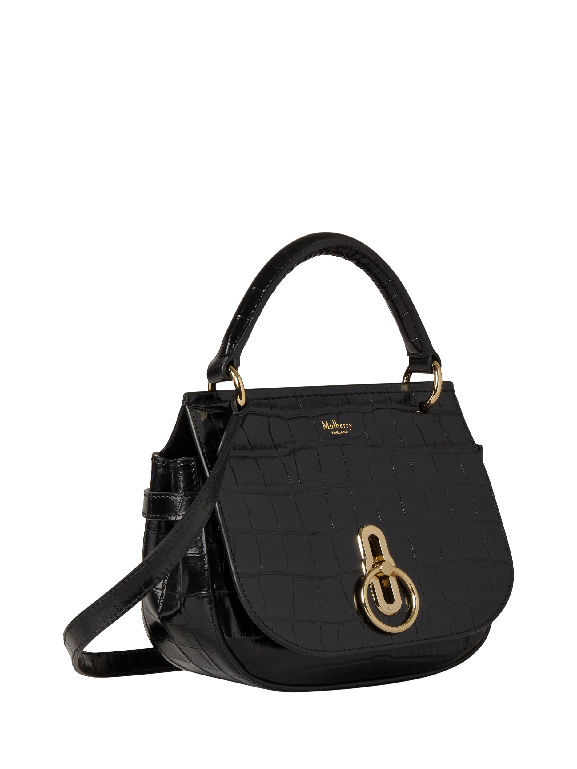 Product image 3 of 5, which shows Mulberry Small Amberley Croc Effect Leather Bag, Black