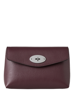 Mulberry Darley Leather Silver Hardware Cosmetic Pouch, Black Cherry, Black Cherry