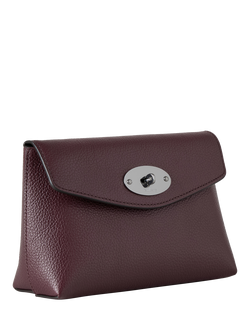 Mulberry Darley Leather Silver Hardware Cosmetic Pouch, Black Cherry - view 2, Black Cherry