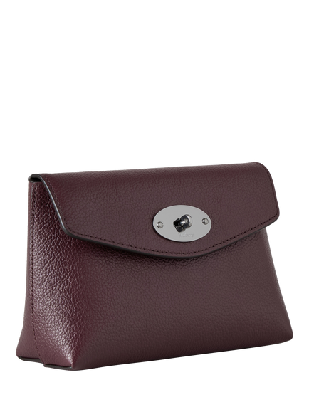 Mulberry Darley Leather Silver Hardware Cosmetic Pouch, Black Cherry - view 2, Black Cherry