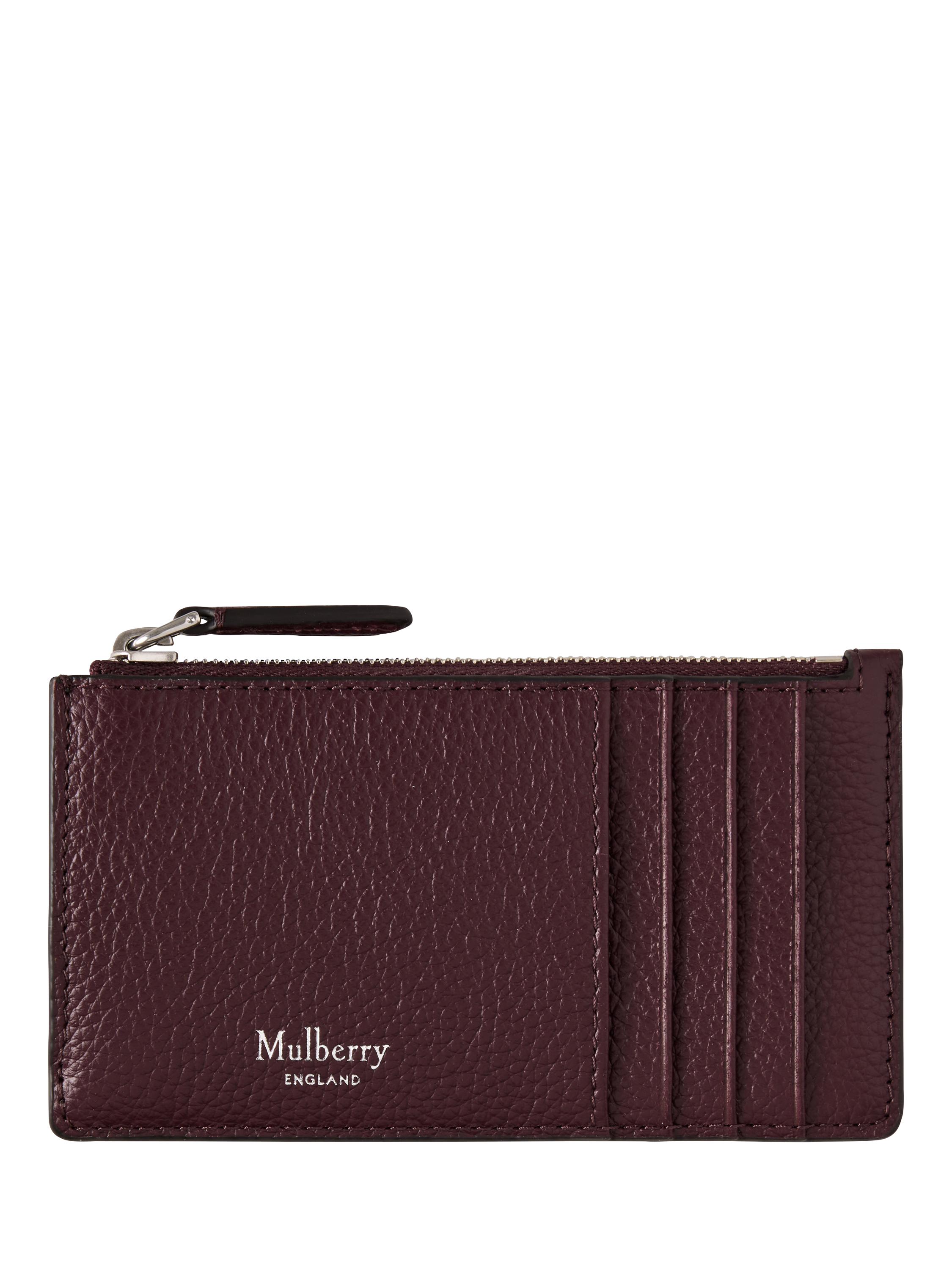 Product image 1 of 1, which shows Mulberry Small Classic Grain Leather Continental Zipped Long Card Holder, Black Cherry