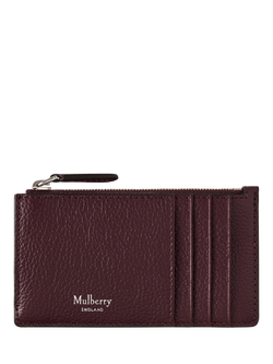 Mulberry Small Classic Grain Leather Continental Zipped Long Card Holder, Black Cherry