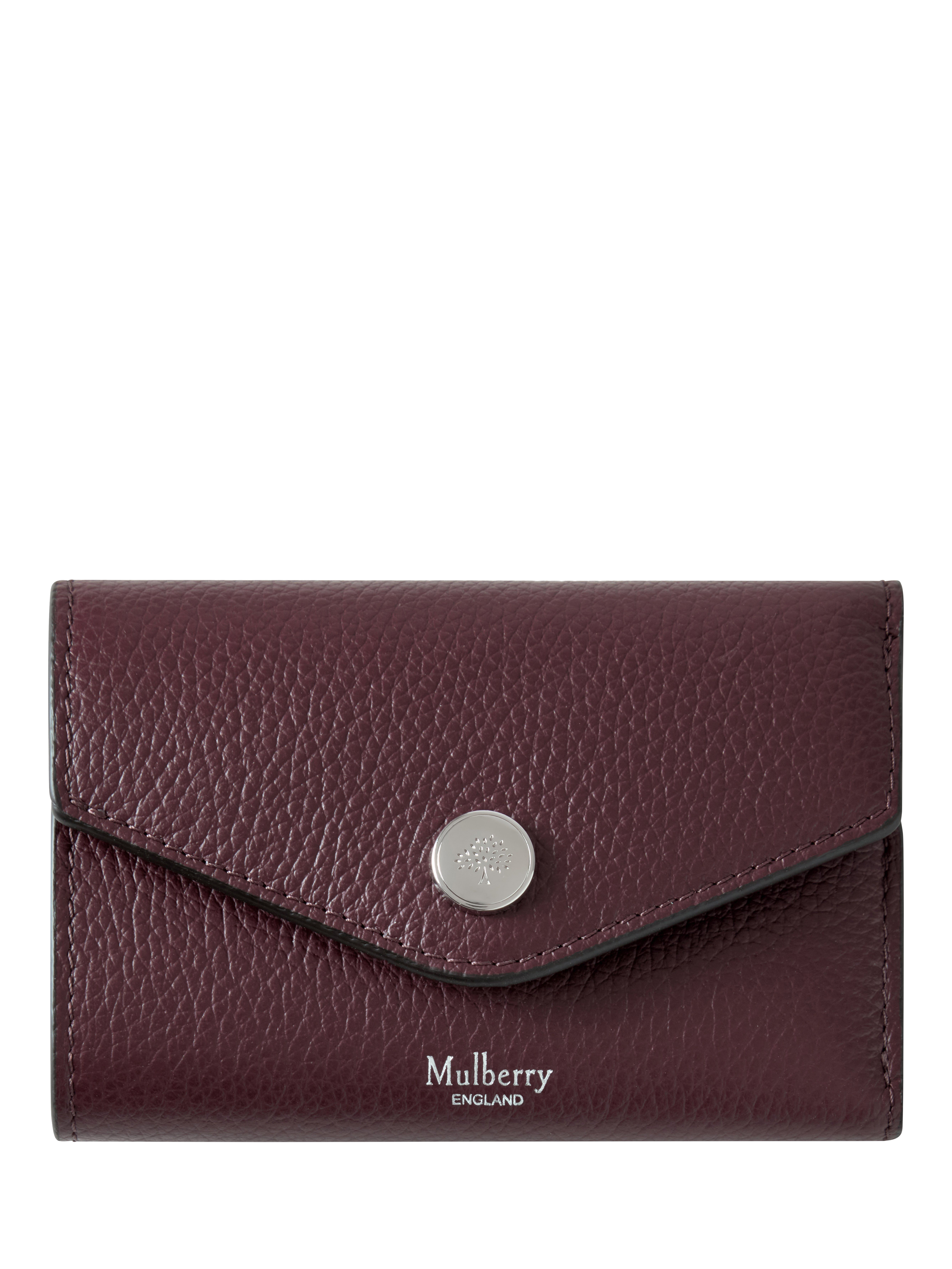 Product image 1 of 3, which shows Mulberry Folded Multi-Card Small Classic Grain Leather Wallet. Black Cherry