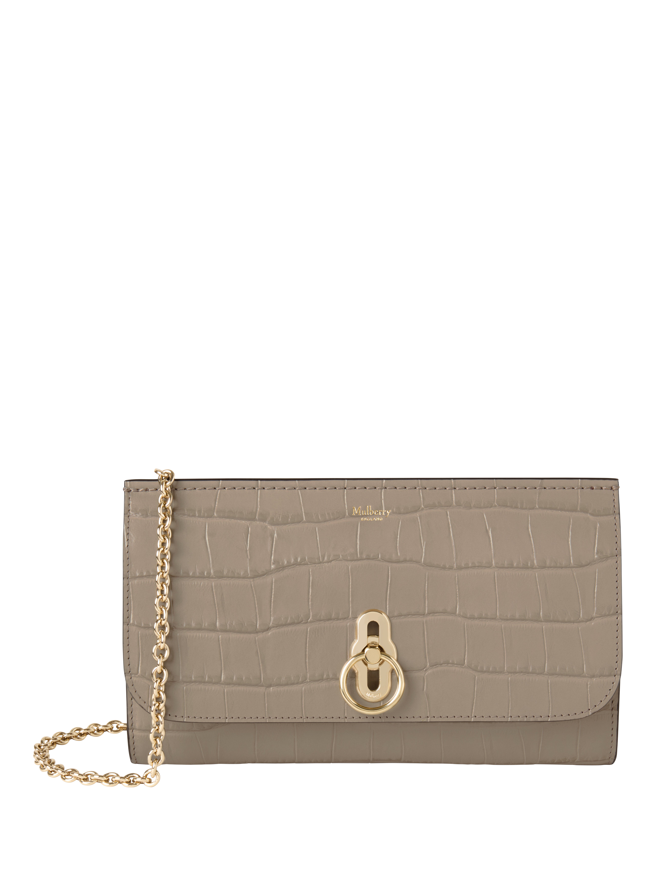 Mulberry Amberley Croc Effect Leather Clutch Bag, Cashmere Taupe
