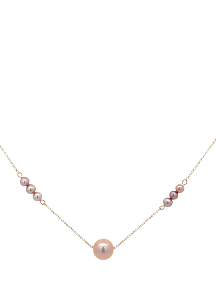 E.W Adams 9ct Gold Blush Pearl Necklace, Gold/Pink, Gold/Pink