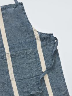 John Lewis Leckford Stripe Linen Apron, Blue - view 2, Blue