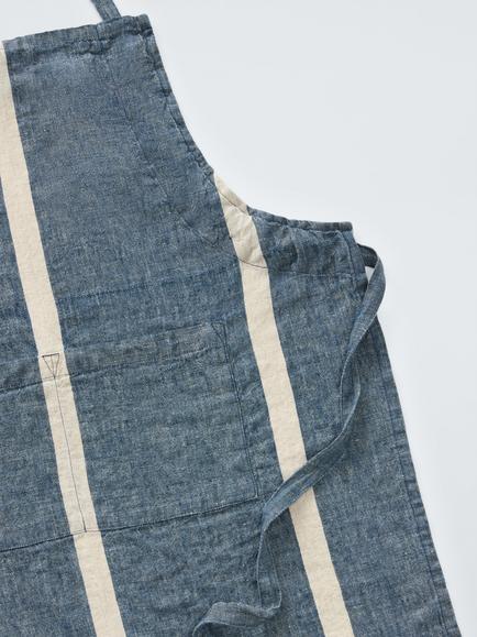 John Lewis Leckford Stripe Linen Apron, Blue - view 2, Blue