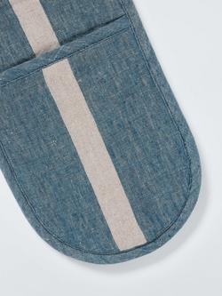 John Lewis Leckford Stripe Linen Double Oven Gloves, Blue - view 2, Blue