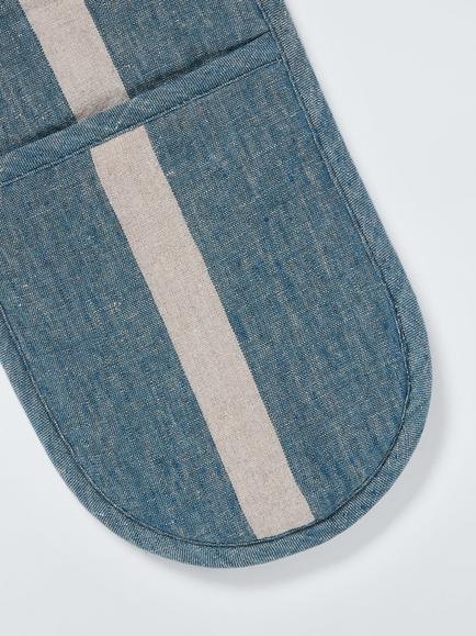 John Lewis Leckford Stripe Linen Double Oven Gloves, Blue - view 2, Blue