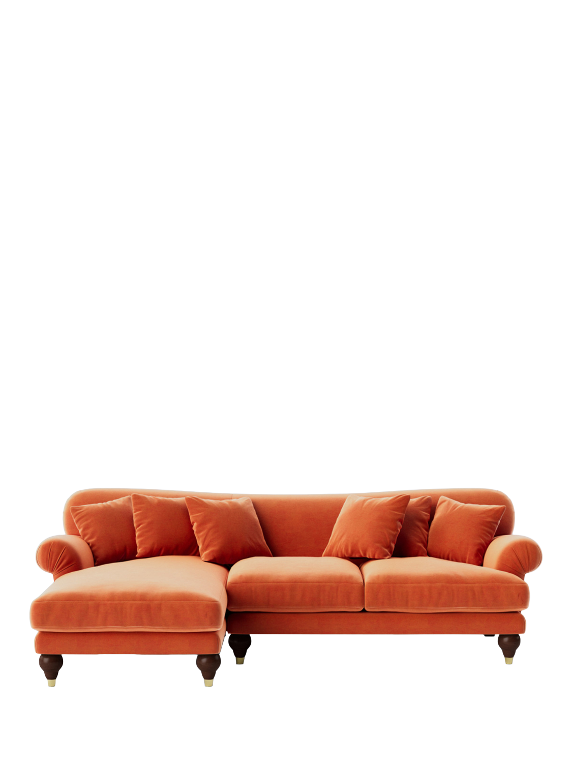 Willows Range, Swoon Willows Large 3 Seater LHF Chaise End Sofa, Easy Velvet Burnt Orange